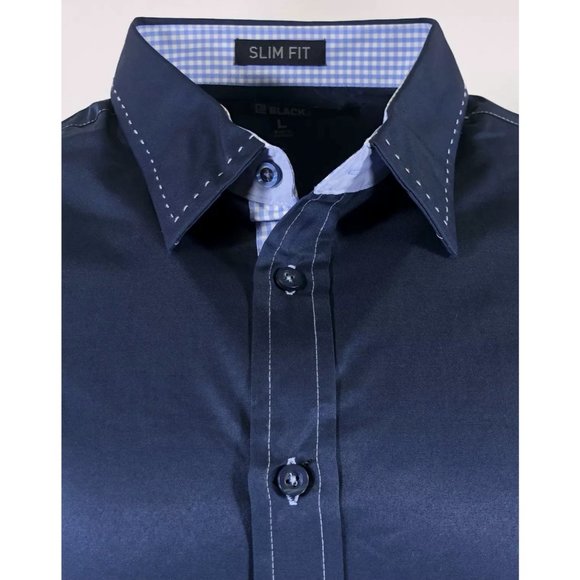Black Men's long Sleeve Button down Shirt navy - Picture 7 of 9
